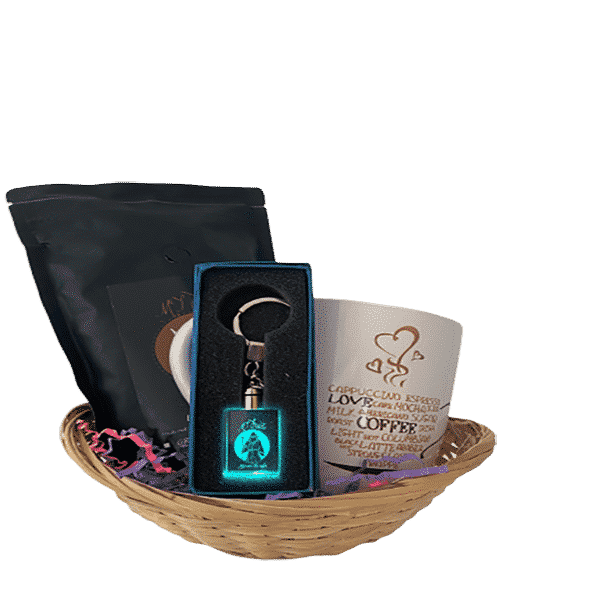 ensemble cadeau avec sac de café porte-clé lumineux et tasse à café